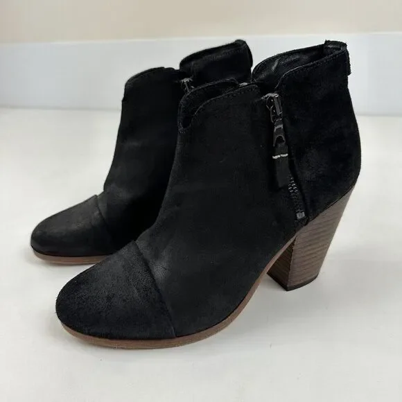 RAG & BONE NEW YORK Margot Black Leather Heeled Side Zip Ankle Booties 7.5/37.5 - Picture 3 of 13